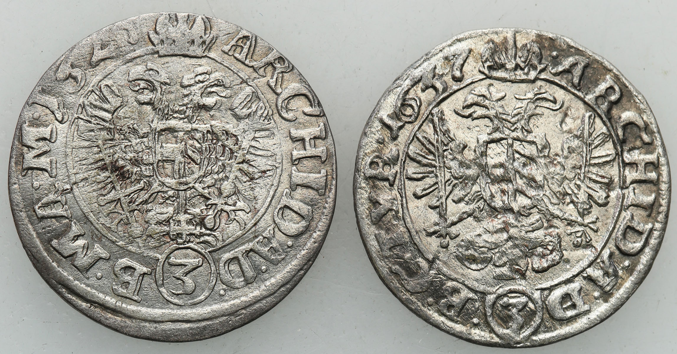 Austria, Ferdynand III. 3 krajcary 1625?, 1637, Wiedeń, zestaw 2 monet